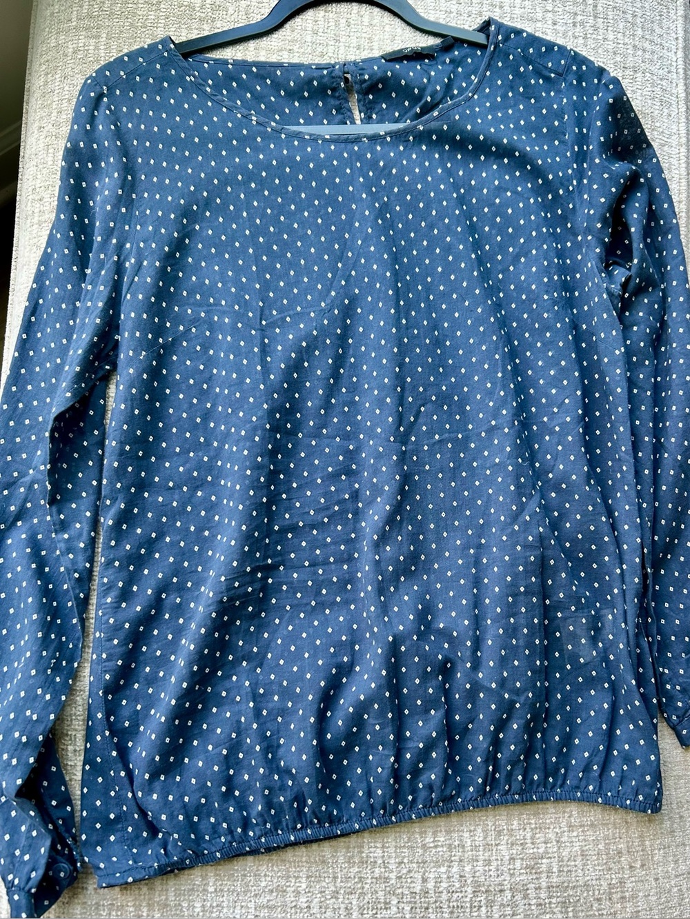 Polka Dot Navy Blue Long-Sleeve Blouse